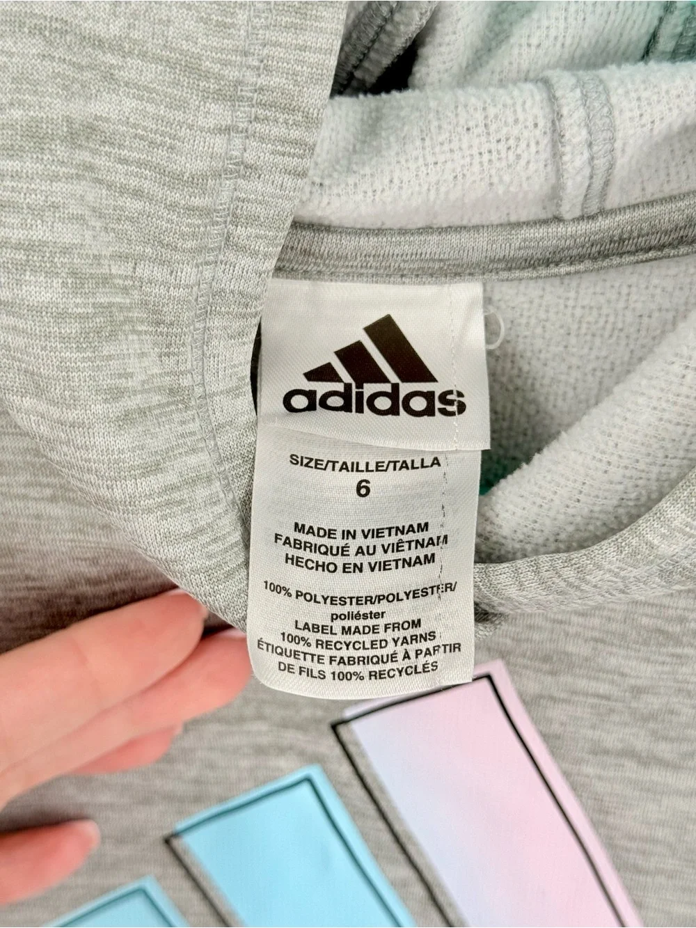 adidas Gray Hoodie with Pastel Blue & Pink Logo